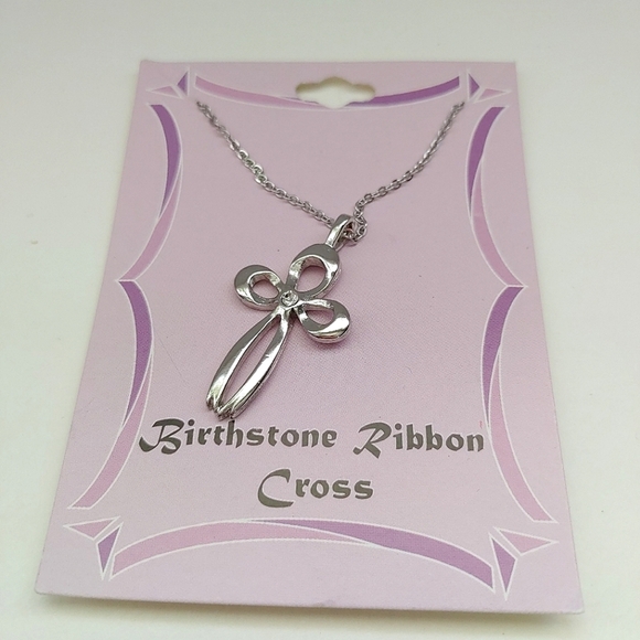 Birthstone ribbon cross necklace - Picture 1 of 3